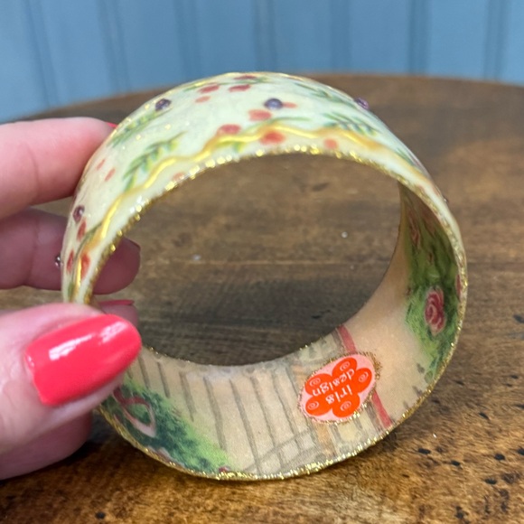 Iris Design Wide Resin Bangle Bracelet Hand Painted Floral Glitter Accents - Picture 10 of 11